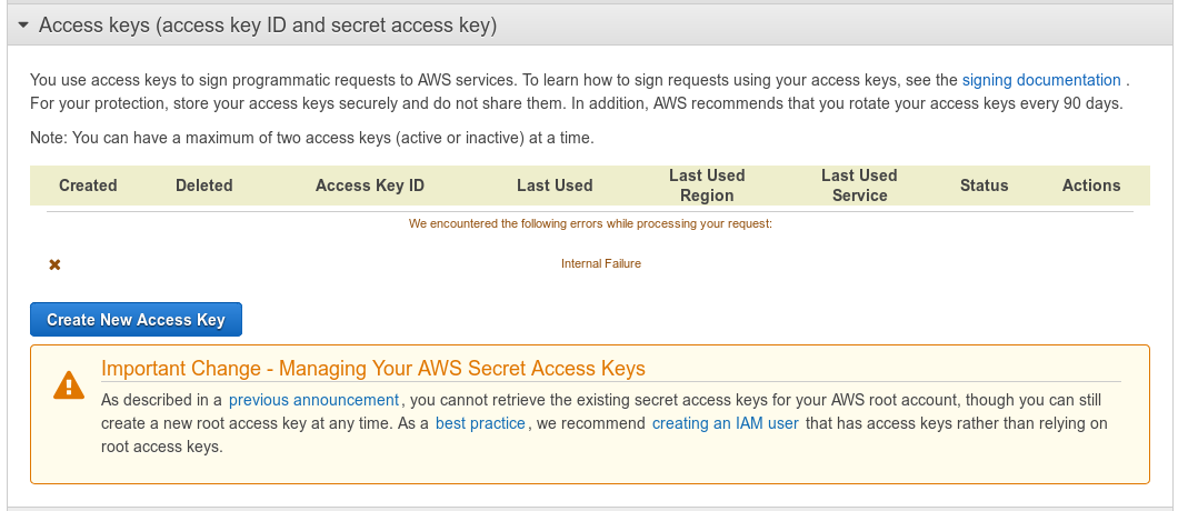 S3 - Security - Dashboard - Access Keys