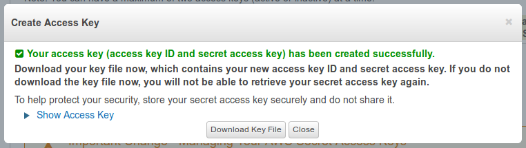 S3 - Security - Access Key - Create