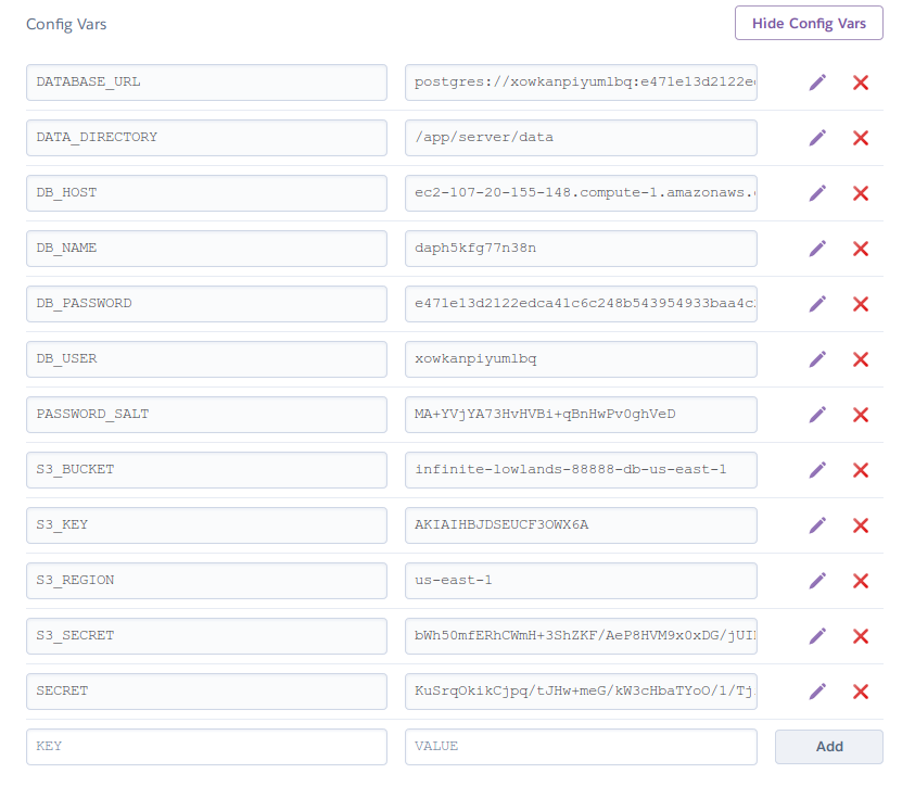 Heroku - Settings - Config Vars - S3