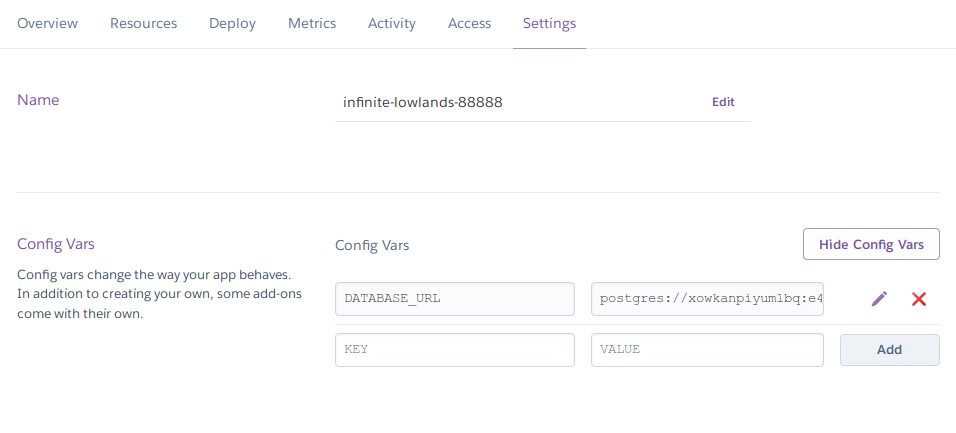 Heroku - Settings - Config Vars