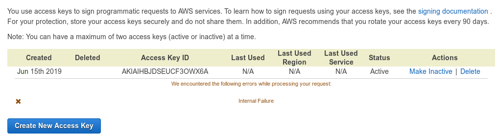 S3 - Security - Access Key - Listed