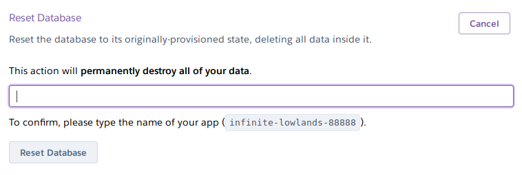 Heroku Postgres - Settings - Reset the Database