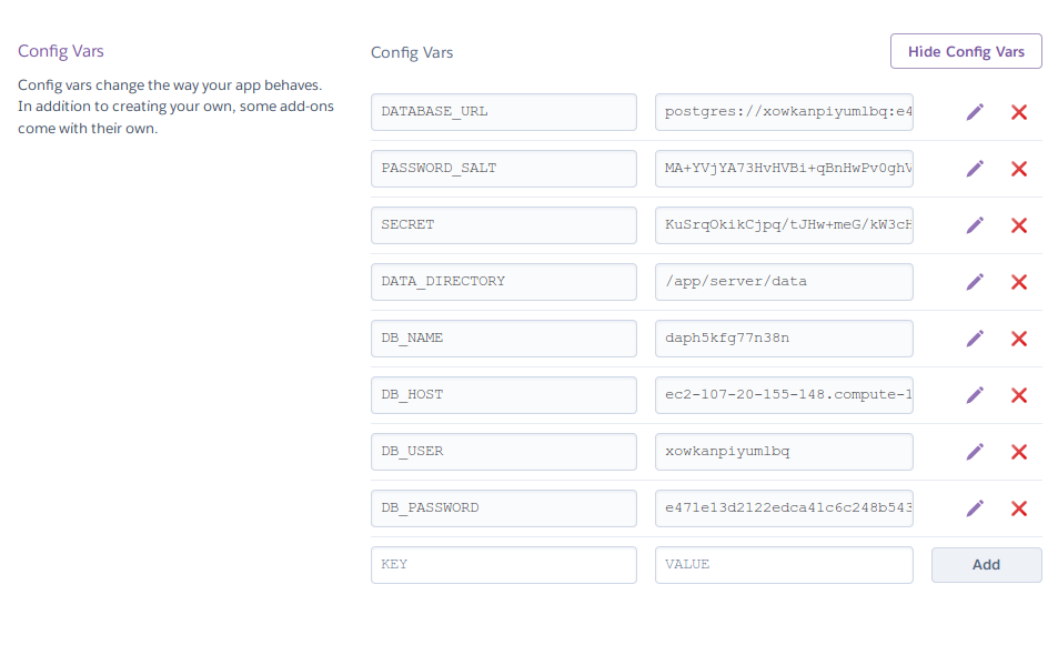 Heroku - Settings - Config Vars - Nextcloud