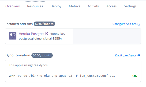 Heroku - Overview Tab Section